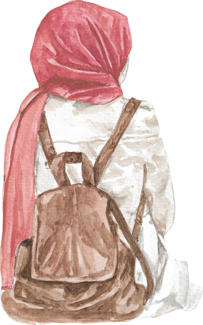Aesthetic Hijab Woman Side View Watercolor